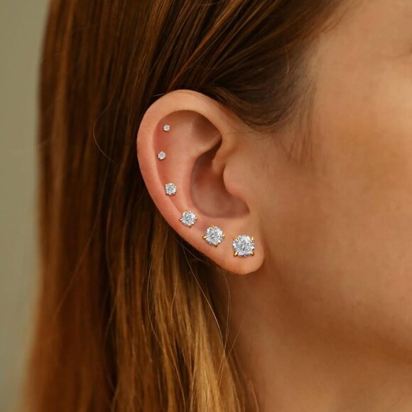 6 set stud-GD 14K Gold Plated Huggie Cubic Zirconia Hoop Earrings for Women - Picture 3 of 6